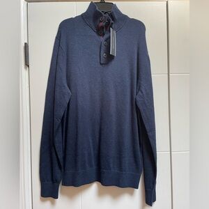 Tommy Hilfiger Men’s Navy Quarter Button Pullover Sweater Cotton Cashmere NEW